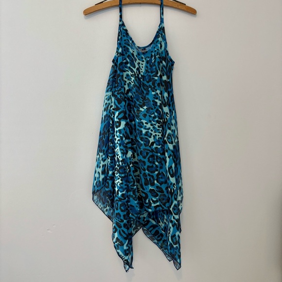 Rapz Blue Leopard Print Handkerchief Hem Dress Size Small NWT - Picture 5 of 8